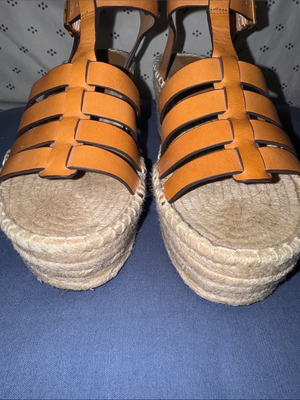 Tory Burch Tan Leather Espadrille Wedge Sandals - Sz. 8.5